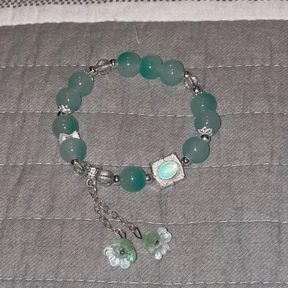 Blue and Light Flower Charm and Stone Beaded Bracelet - Picture 3 of 3